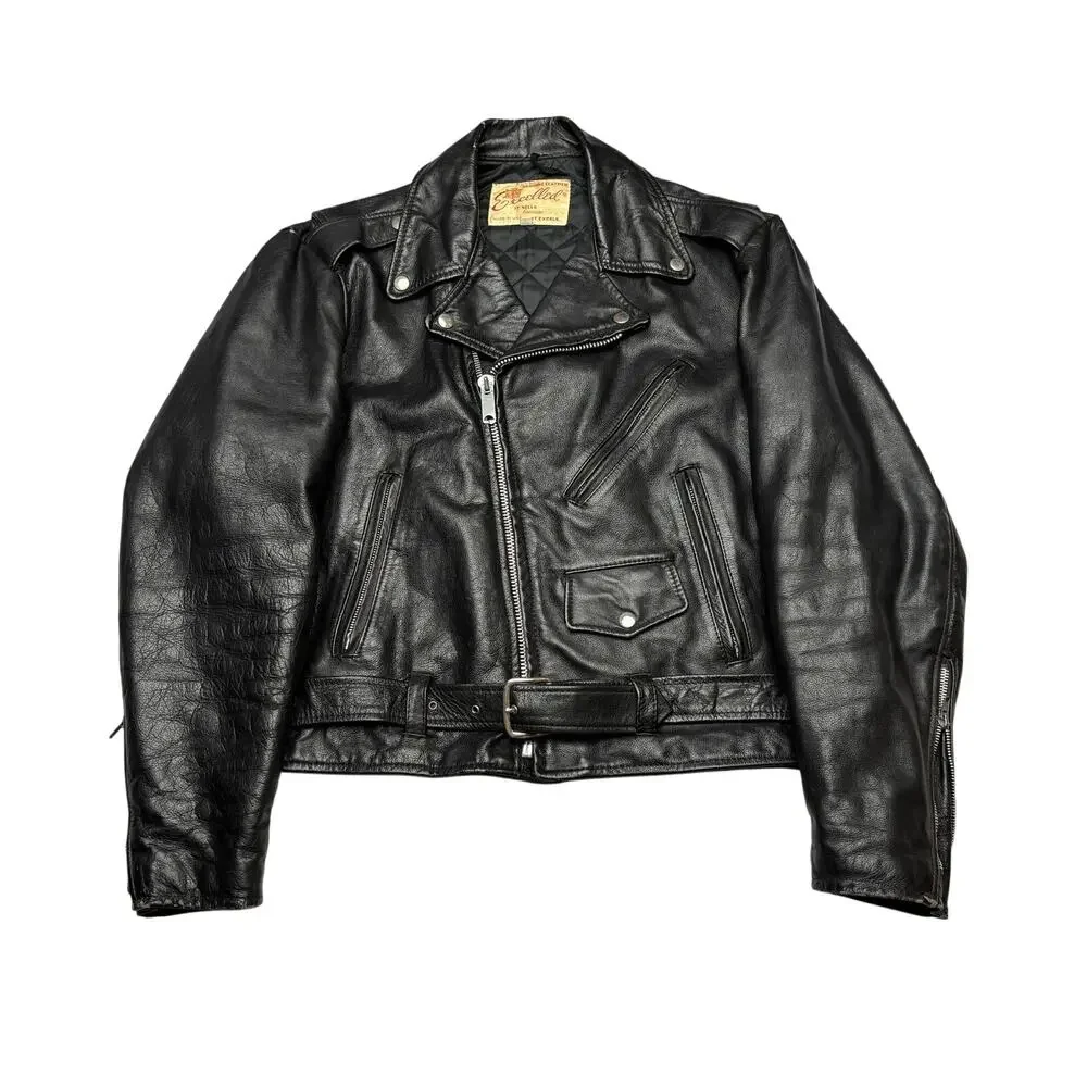 Vintage 70s Excelled Leather Motorcycle Jacket Men's 42 Biker Made in USA Moto